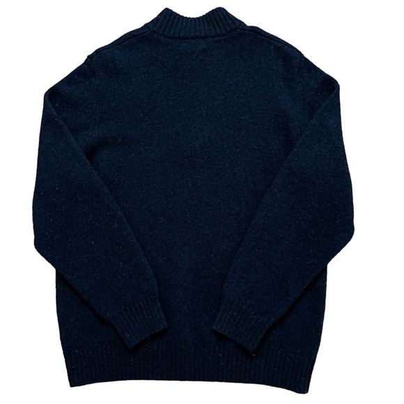 L.L. Bean Sweater Mens Size L 1/4 Zip Pullover Knit Wool Elbow Patch Blue - Picture 2 of 5